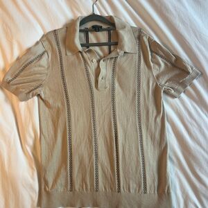 Todd Snyder Tan Polo Shirt with Patterned Stripes